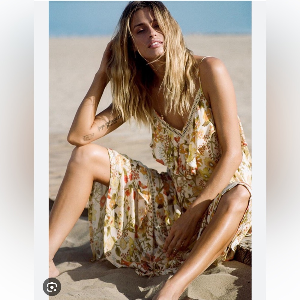 Sayulita Frill Maxi Dress Strapy in Sunflower XS